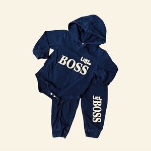 Little boss, long sleeve onesie and pants. Baby size 9 to 12 months.